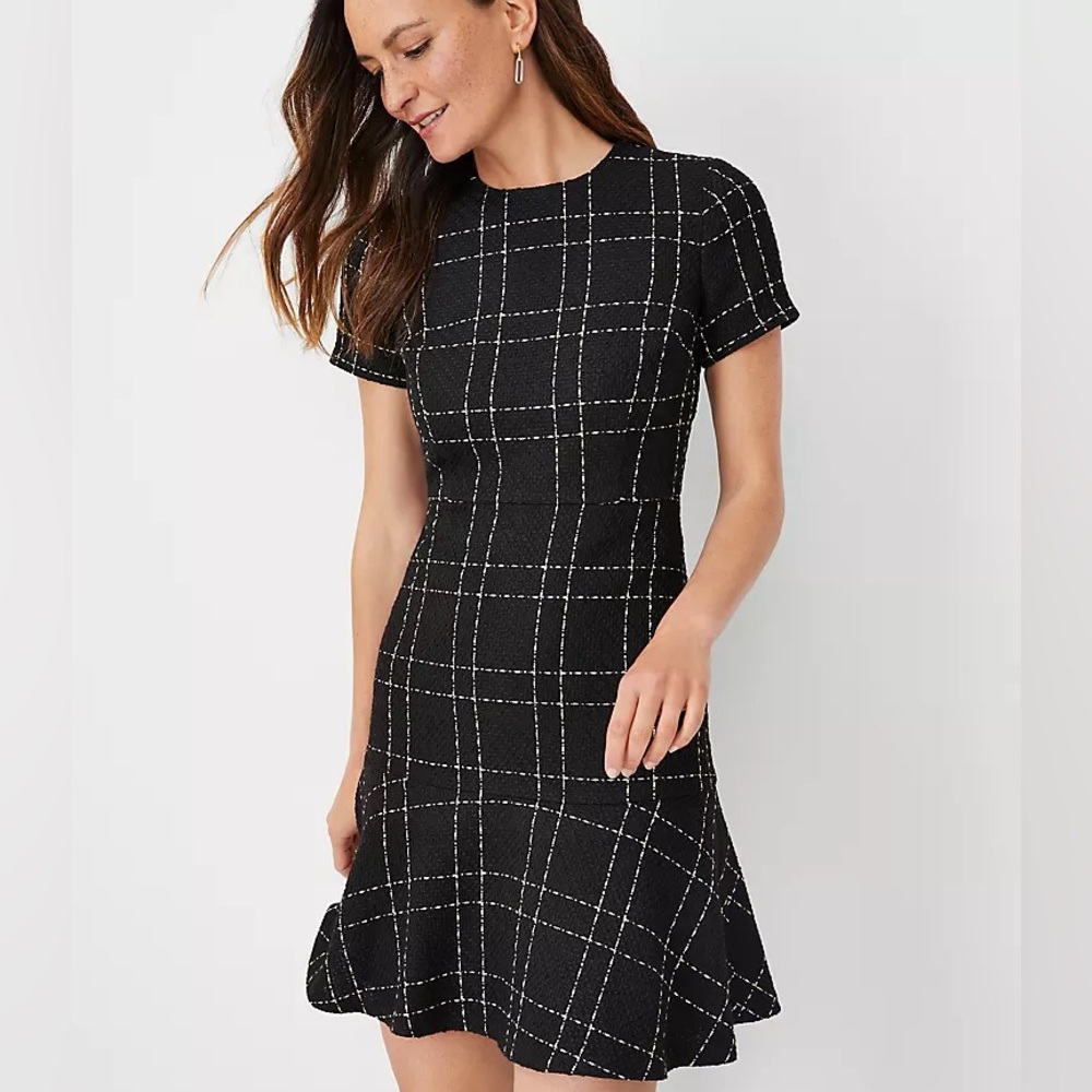 Petite Shimmer Tweed Flounce Flare Dress